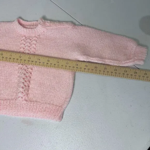Vintage Handmade Soft Pink Cable Knit Crochet Baby Sweater – Newborn Size - Picture 10 of 10